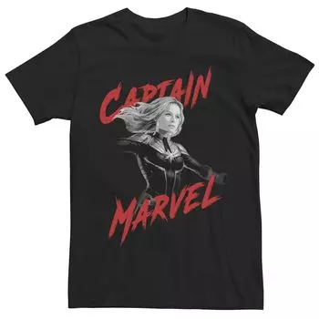 Мужская футболка Капитан серого цвета с портретным рисунком и поп-логотипом Marvel, черный
