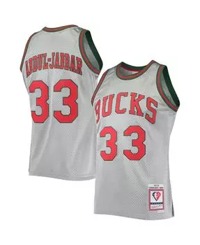 Мужская футболка kareem abdul-jabbar silver milwaukee bucks 75th anniversary 1971-72 hardwood classics swingman jersey Mitchell &amp; Ness, серебряный