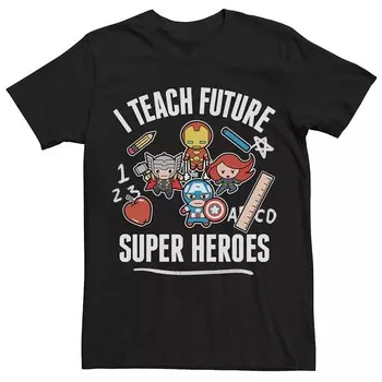 Мужская футболка Kawaii Teach Future Super Heroes от Marvel Licensed Character, черный