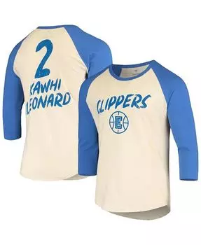 Мужская футболка Kawhi Leonard Cream and Royal LA Clippers реглан с рукавом 3/4 Fanatics, мультиколор
