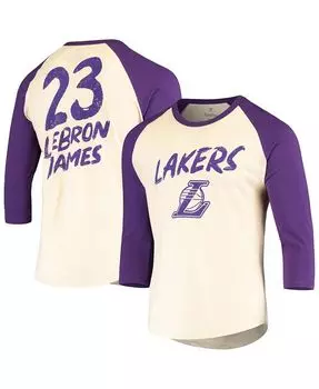 Мужская футболка кремового и фиолетового цвета с рукавом 3/4 реглан LeBron James Los Angeles Lakers Fanatics, мультиколор