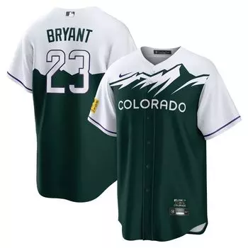 Мужская футболка Kris Bryant White/Forest Green Colorado Rockies City Connect Replica Player Nike