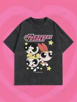 Мужская футболка «Крутые девчонки» Печать персонажей мультфильмов, школа Romwe, темно-серый