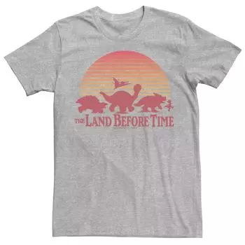 Мужская футболка Land Before Time с силуэтом персонажа в полоску и закат Licensed Character