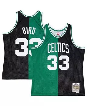 Мужская футболка Larry Bird Black, Kelly Green Boston Celtics Hardwood Classics 1985-86 Split Swingman Mitchell & Ness