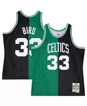 Мужская футболка larry bird kelly green, black boston celtics big and tall hardwood classics 1985-86 split swingman jersey Mitchell &amp; Ness, мульти
