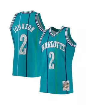 Мужская футболка larry johnson teal charlotte hornets 1992-93 hardwood classics 75th anniversary diamond swingman jersey Mitchell & Ness, бирюзовый