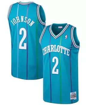 Мужская футболка larry johnson teal charlotte hornets 1992-93 hardwood classics swingman jersey Mitchell & Ness, бирюзовый
