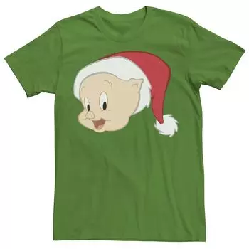 Мужская футболка Looney Tunes Christmas Porky Pig Santa с большим лицом Licensed Character