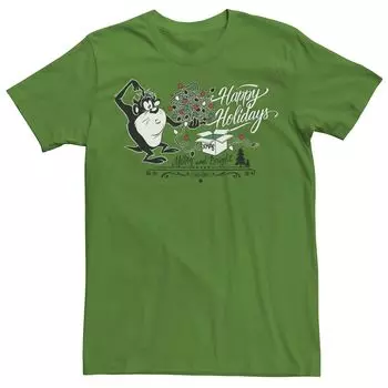 Мужская футболка Looney Tunes Christmas Taz Happy Holidays Merry And Bright Licensed Character