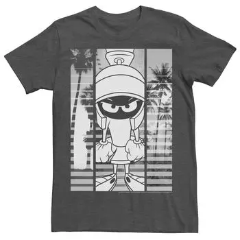 Мужская футболка Looney Tunes Marvin The Martian Grey Scale со вставками Licensed Character