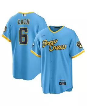 Мужская футболка Lorenzo Cain Powder Blue Milwaukee Brewers 2022 City Connect Replica Player Nike