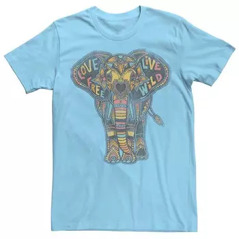 Мужская футболка Love Free Live Wild Henna со слоном Licensed Character, цвет Light Blue