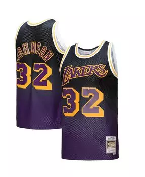 Мужская футболка magic johnson purple and black los angeles lakers 1984/85 hardwood classics fadeaway swingman player Mitchell & Ness, мульти