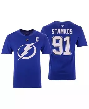 Мужская футболка Majestic Steve Stamkos Tampa Bay Lightning Authentic Stack с именем и номером Fanatics, синий