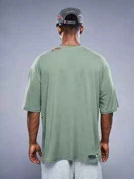 Мужская футболка Manfinity EMRG с повседневным узором вязанной вязки с отверстиями, темно-зеленый