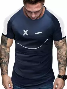 Мужская футболка Manfinity Homme, цветных блоков, мультяшный рисунок, узор, приталенный крой, повседневная, цвет синий