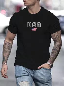 Мужская футболка Manfinity Homme с буквами и принтом флага, черный цвет