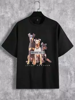 Мужская футболка Manfinity Homme с повседневным вязаным рисунком собаки, черный цвет