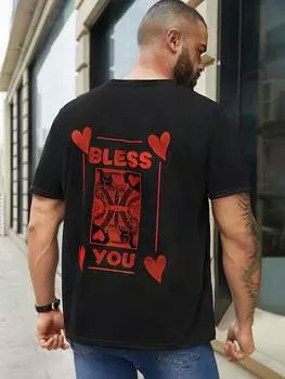 Мужская футболка Manfinity Homme с рисунком сердечек и букв для карточной игры, черный цвет