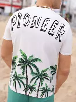 Мужская футболка Manfinity RSRT с рисунком кокосовой пальмы и буквами, повседневная с коротким рукавом, белый цвет