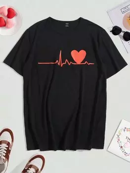 Мужская футболка Manfinity, узор в виде сердечек, короткий рукав, черный цвет
