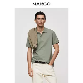 Мужская футболка Mango с лацканами и короткими рукавами, темно-синий