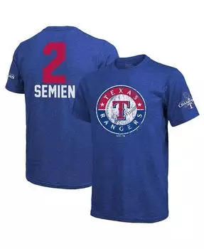 Мужская футболка Marcus Semien Royal Texas Rangers 2023 с именем и номером чемпионов Мировой серии Majestic, синий