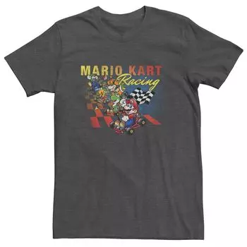 Мужская футболка Mario Kart Racing Checker с флагом и портретным рисунком Licensed Character