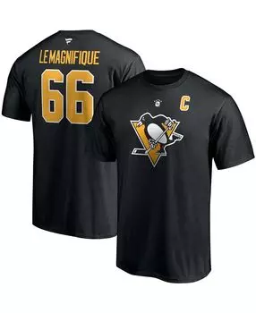Мужская футболка mario lemieux black pittsburgh penguins с аутентичным стеком для отставного игрока с псевдонимом и номером Fanatics, черный