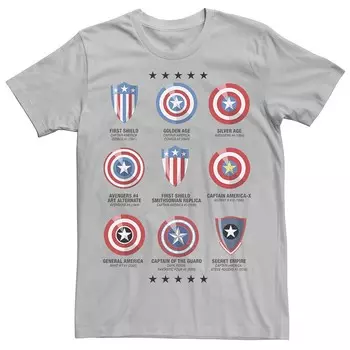 Мужская футболка Marvel Captain America с разными щитами в сетку Licensed Character, цвет Silver