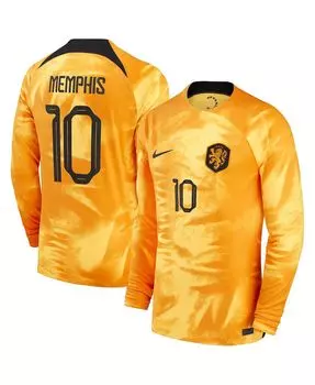 Мужская футболка memphis depay orange, сборная нидерландов 2022/23 home breathe stadium, копия игрока, футболка с длинным рукавом Nike