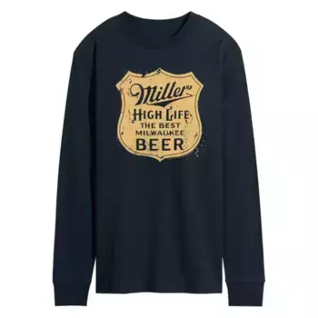Мужская футболка Miller High Life Vintage Crest с длинным рукавом и графическим принтом Licensed Character, синий