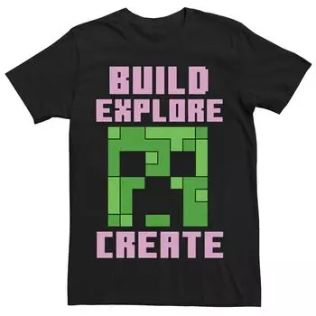 Мужская футболка Minecraft Build Explore Create Creeper Face Licensed Character