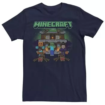 Мужская футболка Minecraft Halloween Creepers с домом с привидениями Licensed Character, темно-синий