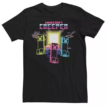 Мужская футболка Minecraft неоновых цветов Creeper Vibes Licensed Character, черный