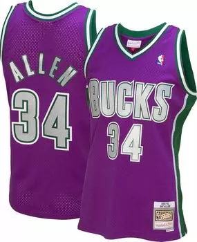 Мужская футболка Mitchell & Ness 2001 года Milwaukee Bucks Ray Allen #34 фиолетового цвета из твердой древесины Classics Swingman