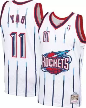 Мужская футболка Mitchell & Ness 2002 Houston Rockets Yao Ming #11 белого цвета из твердой древесины Classics Swingman