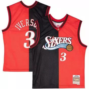 Мужская футболка Mitchell & Ness Allen Iverson черно-красная Philadelphia 76ers Big & Tall Hardwood Classics 2000-01 Split Swingman Jersey