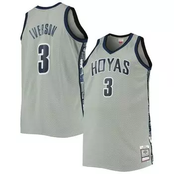 Мужская футболка Mitchell & Ness Allen Iverson Grey Georgetown Hoyas Big & Tall 1995-96, реплика игрока