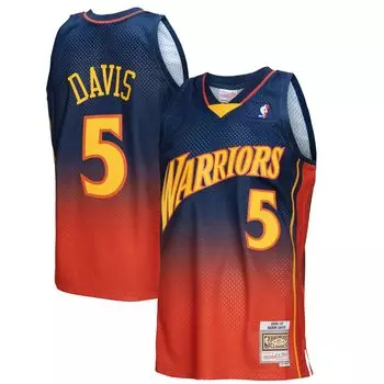 Мужская футболка Mitchell & Ness Baron Davis темно-синего/оранжевого цвета Golden State Warriors 2006/07 Hardwood Classics Fadeaway Swingman Player