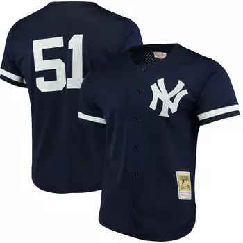 Мужская футболка Mitchell & Ness Bernie Williams темно-синего цвета New York Yankees Fashion Cooperstown Collection, сетчатый тренировочный трикотаж из ватина