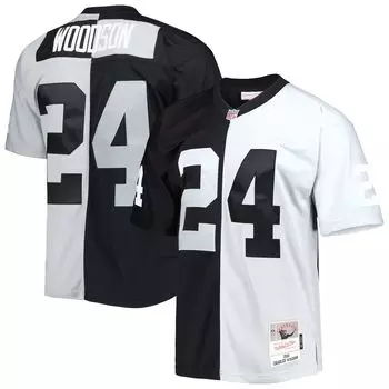 Мужская футболка Mitchell & Ness Charles Woodson черного/серебристого цвета Las Vegas Raiders 1998 Split Legacy Replica Джерси