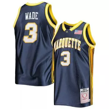Мужская футболка Mitchell & Ness Dwyane Wade Navy Marquette Golden Eagles 2002-03 Authentic Throwback College Джерси
