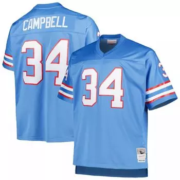 Мужская футболка Mitchell & Ness Earl Campbell светло-синего цвета "Хьюстон Ойлерз" Big & Tall 1980 года, реплика вышедшего на пенсию игрока