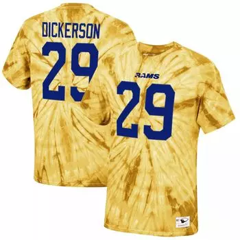 Мужская футболка Mitchell & Ness Eric Dickerson Gold Los Angeles Rams Tie-Dye с именем и номером игрока в отставке