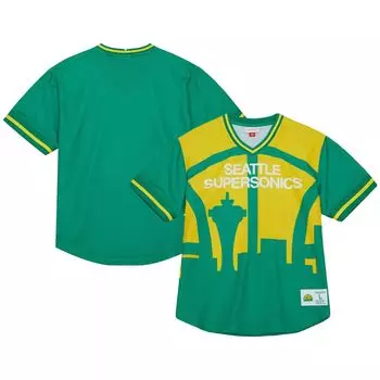 Мужская футболка Mitchell & Ness Green Seattle SuperSonics Jumbotron 3.0 в сетку с v-образным вырезом