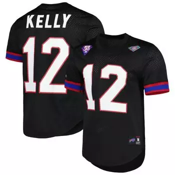 Мужская футболка Mitchell & Ness Jim Kelly Black Buffalo Bills с именем и номером игрока в отставке