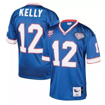 Мужская футболка Mitchell & Ness Jim Kelly Royal Buffalo Bills 1994 года с подлинными воспоминаниями о вышедшем на пенсию игроке