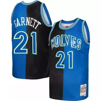 Мужская футболка Mitchell & Ness Kevin Garnett черная/синяя Minnesota Timberwolves Hardwood Classics 1995-96 Split Swingman Джерси